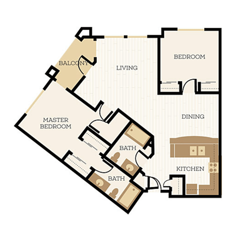 Floor plan for 2 beds, 2 baths, 1063 sqft
